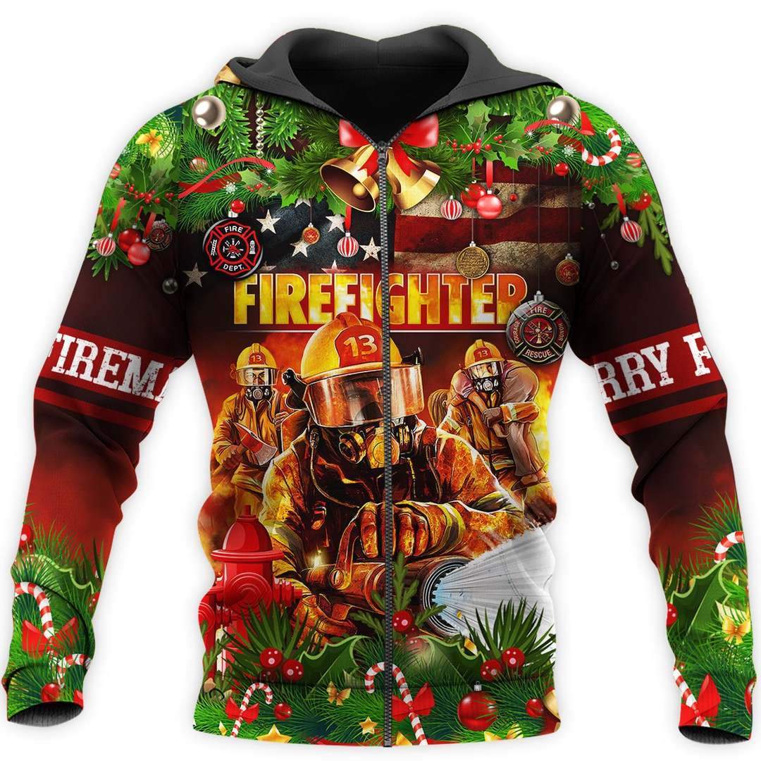 CHRISTMAS FIREFIGHTER 3D ALL OVER PRINTED SHIRTS MP830-Apparel-MP-zip-up hoodie-S-Vibe Cosy™