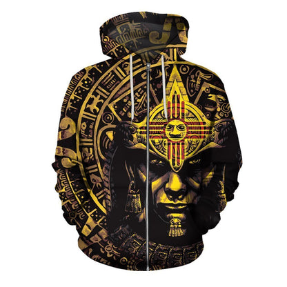 3D All Over Aztec Warrior Mexican Hoodie Yellow - Amaze Style™-Apparel