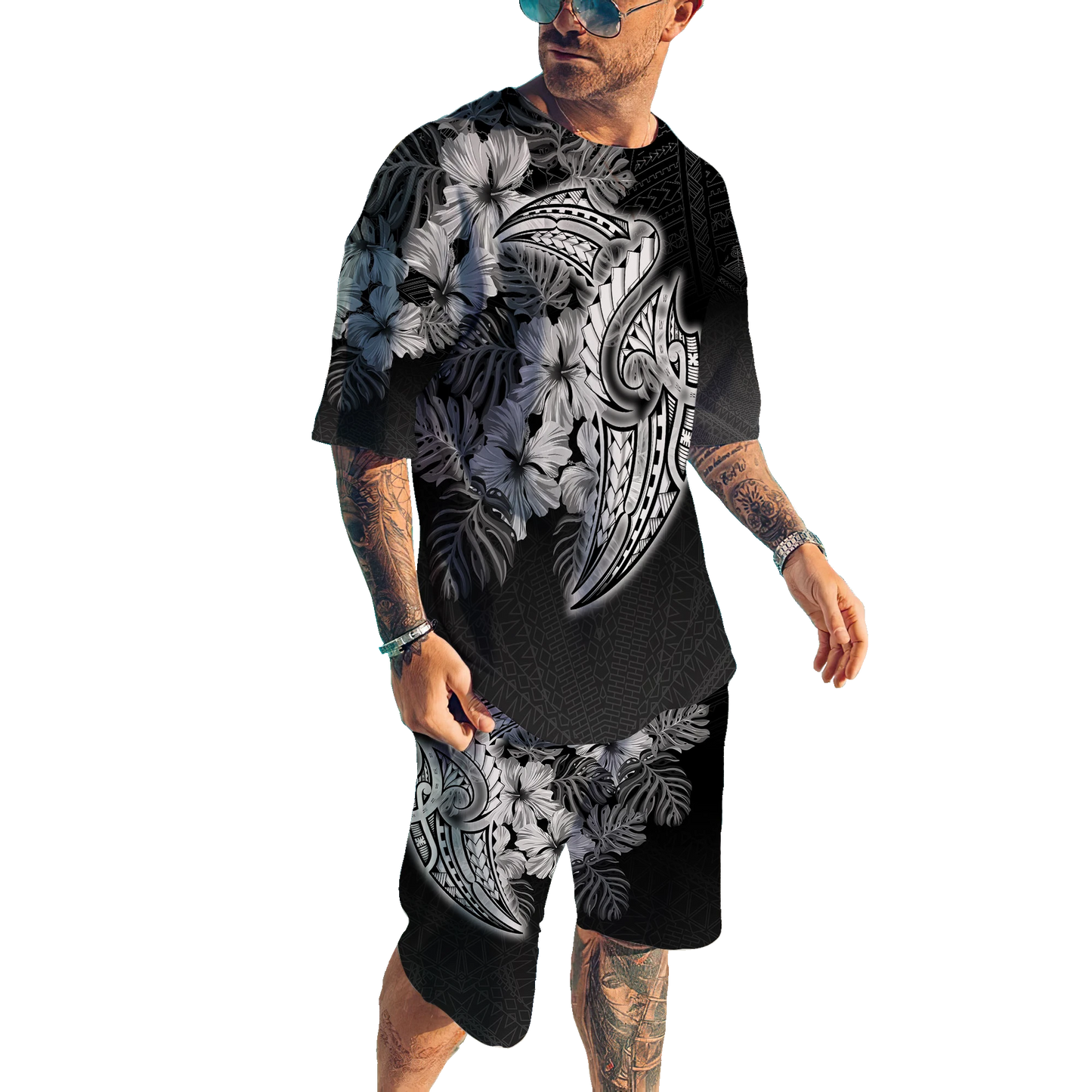 Polynesia No 13 Combo T Shirt Broad Short Tattoo And Frangipani