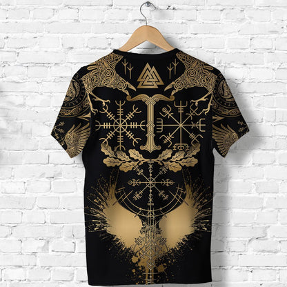 Viking Oak Leaf Valknut Vegvisir With Irminsul - Gold