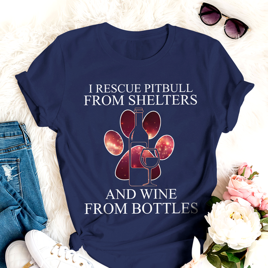Dog T-shirt I Rescue Pitbull And Wine