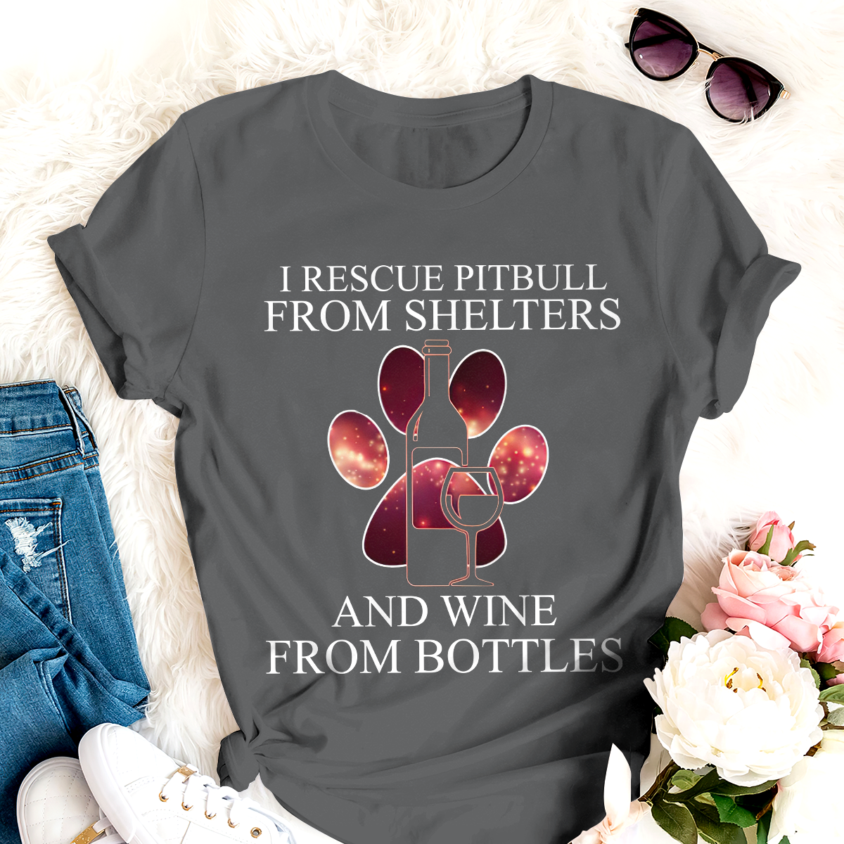 Dog T-shirt I Rescue Pitbull And Wine