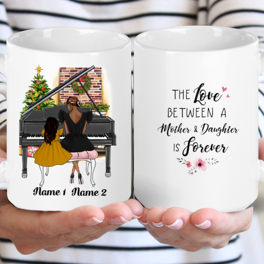 Personalized Mom-Daughter Piano Christmas White mug
