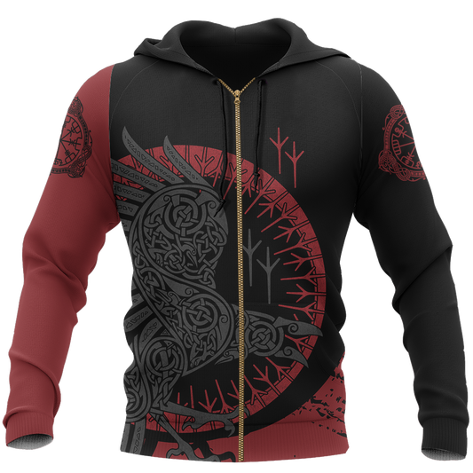 Viking Raven Zip Hoodie A0 - Amaze Style™-FULL ZIPPER HOODIES