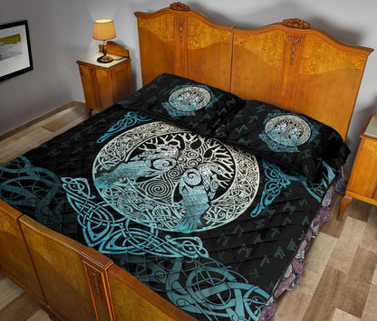 Viking Quilt Bed Set, Yggdrasil Ravens Rune