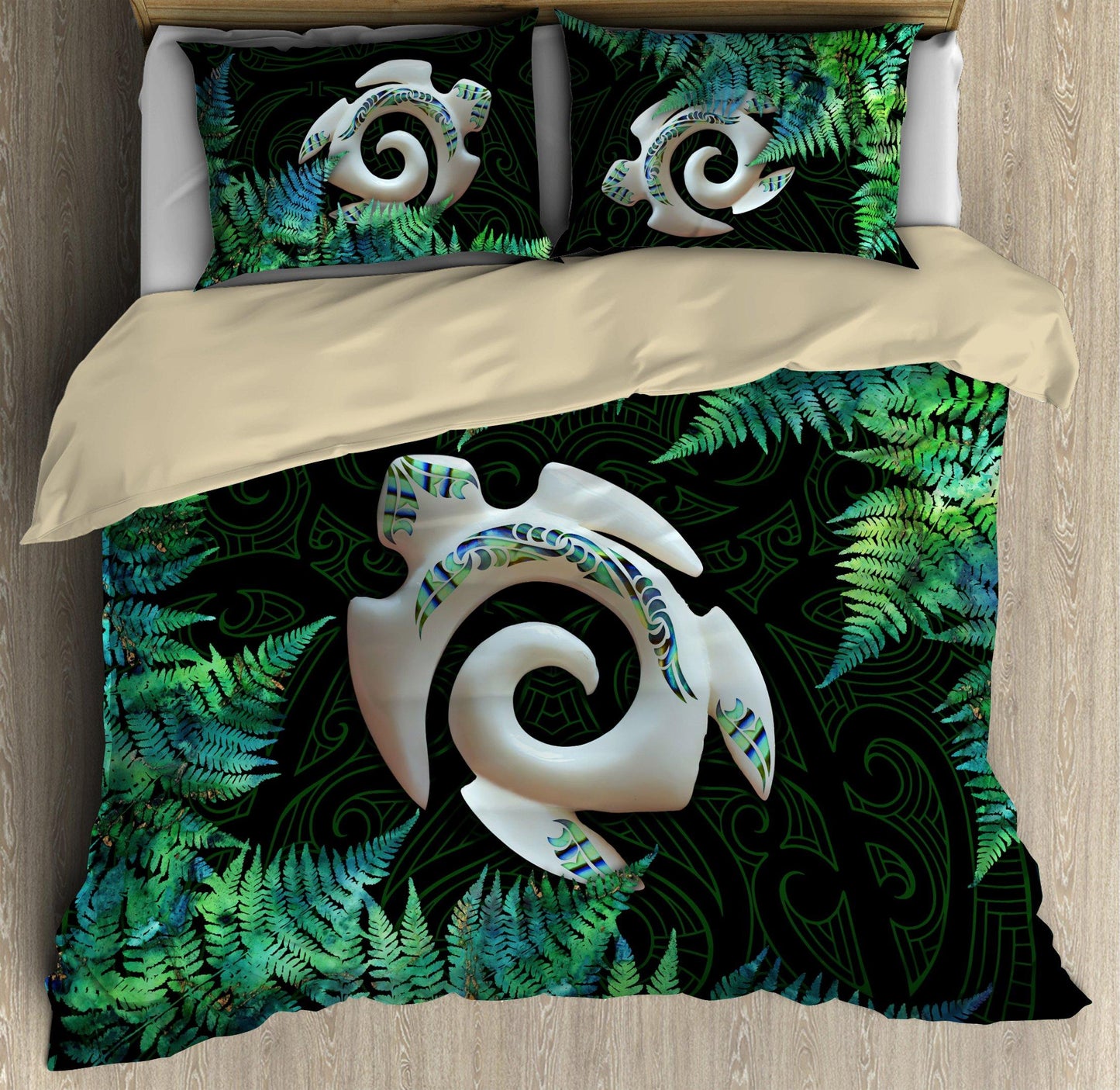 Maori Koru Honu Turtle Silver Fern Paua Shell Bedding Set 16072102.CTN