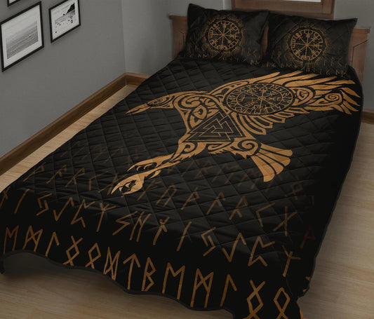 Viking Quilt Bed Set, Raven VegvisirValknut Rune