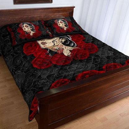 Quilt bedding set love rose and skull PL