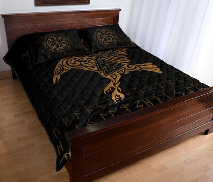 Viking Quilt Bed Set, Raven VegvisirValknut Rune