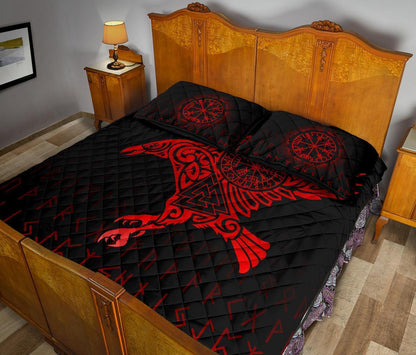 Viking Quilt Bed Set - Raven VegvisirValknut Rune V1