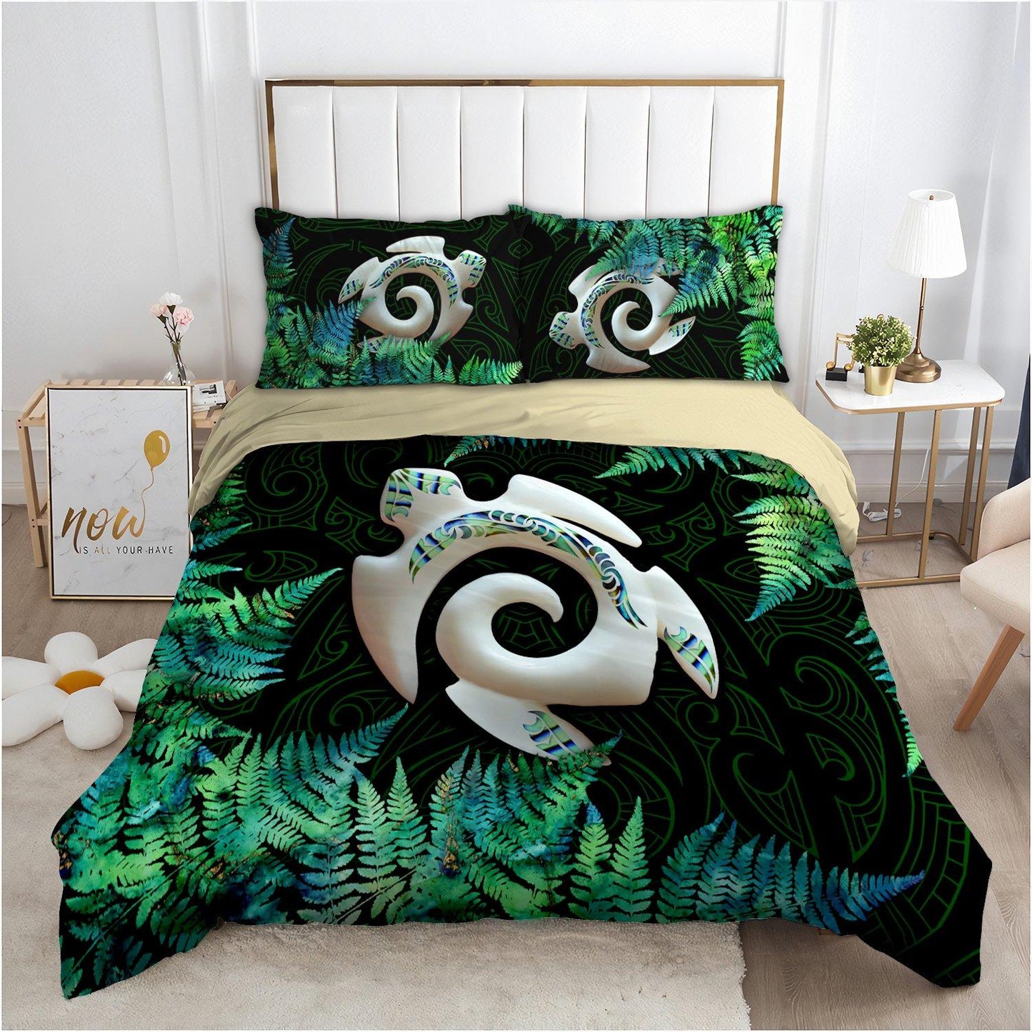 Maori Koru Honu Turtle Silver Fern Paua Shell Bedding Set 16072102.CTN