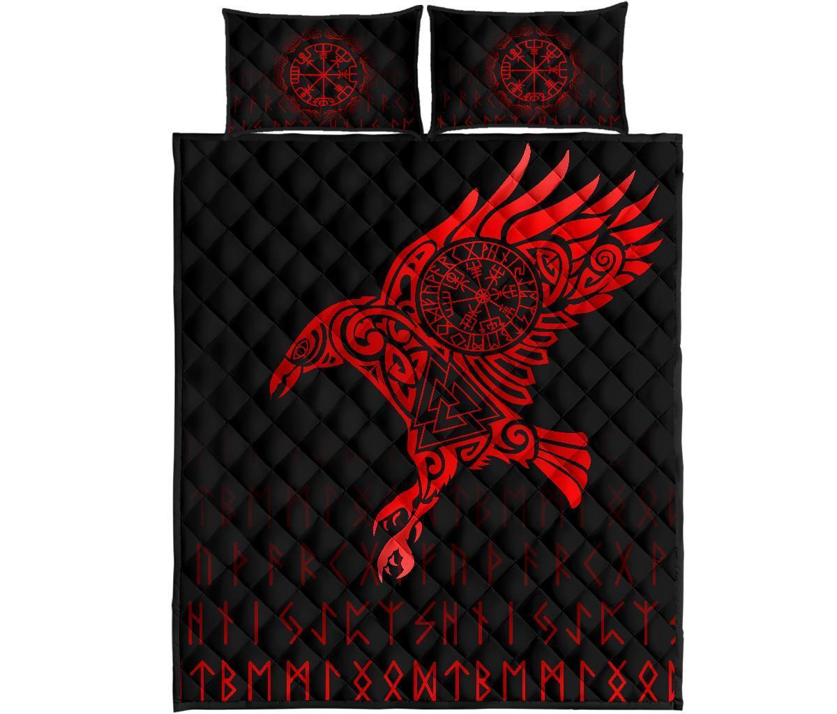 Viking Quilt Bed Set - Raven VegvisirValknut Rune V1