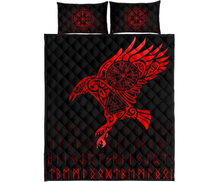 Viking Quilt Bed Set - Raven VegvisirValknut Rune V1