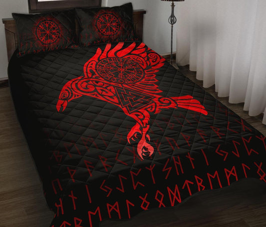 Viking Quilt Bed Set - Raven VegvisirValknut Rune V1