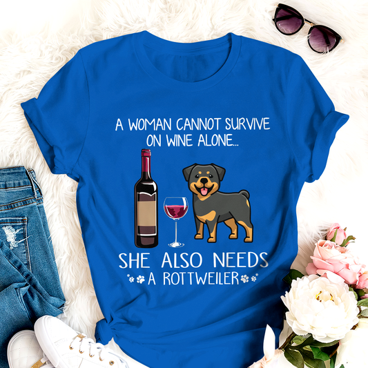 Dog T-shirt Rottweiler A Woman Wine