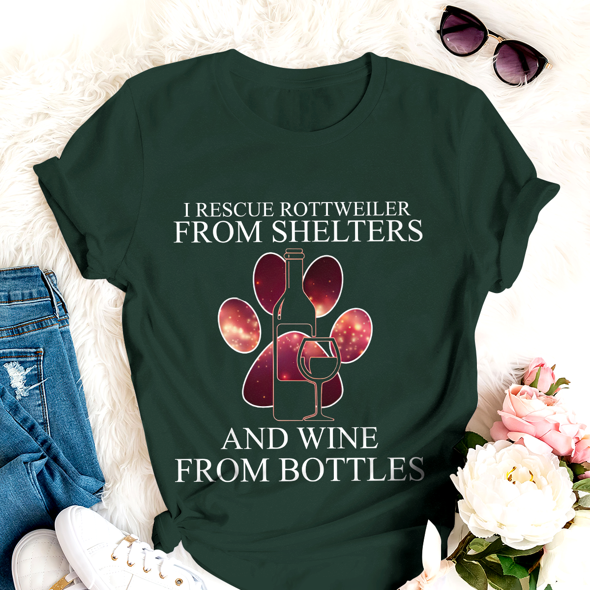 Dog T-shirt I Rescue Rottweiler And Wine From Bottles