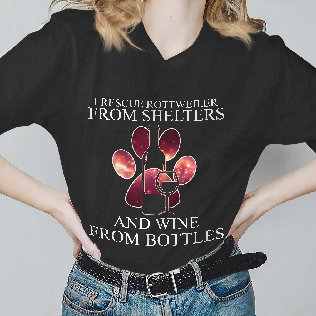 Dog T-shirt I Rescue Rottweiler And Wine From Bottles