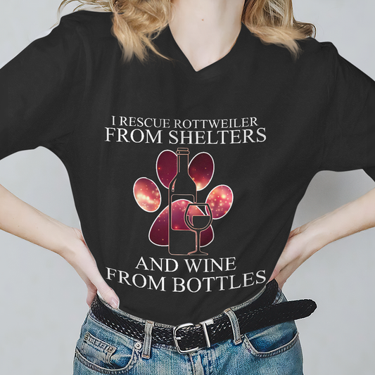 Dog T-shirt I Rescue Rottweiler And Wine From Bottles