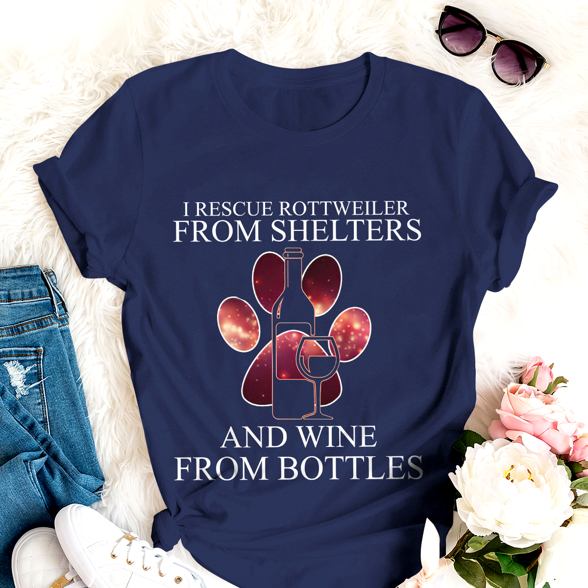 Dog T-shirt I Rescue Rottweiler And Wine From Bottles