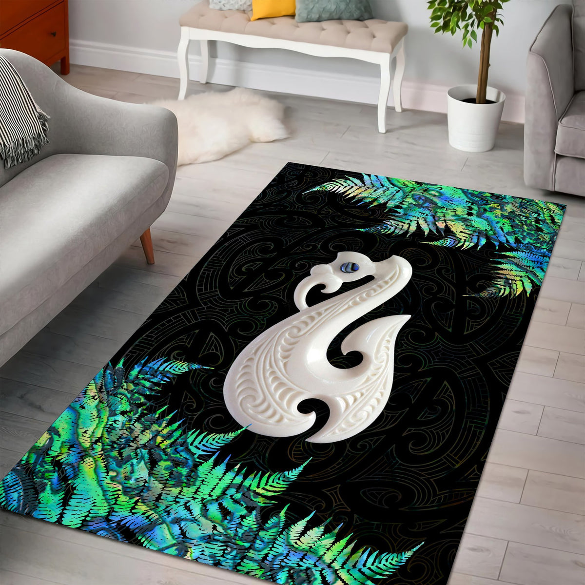 Moari Rug New Zealand Maori Manaia Paua Shell - Silver Fern Rug MP11072005 – Tmarctee