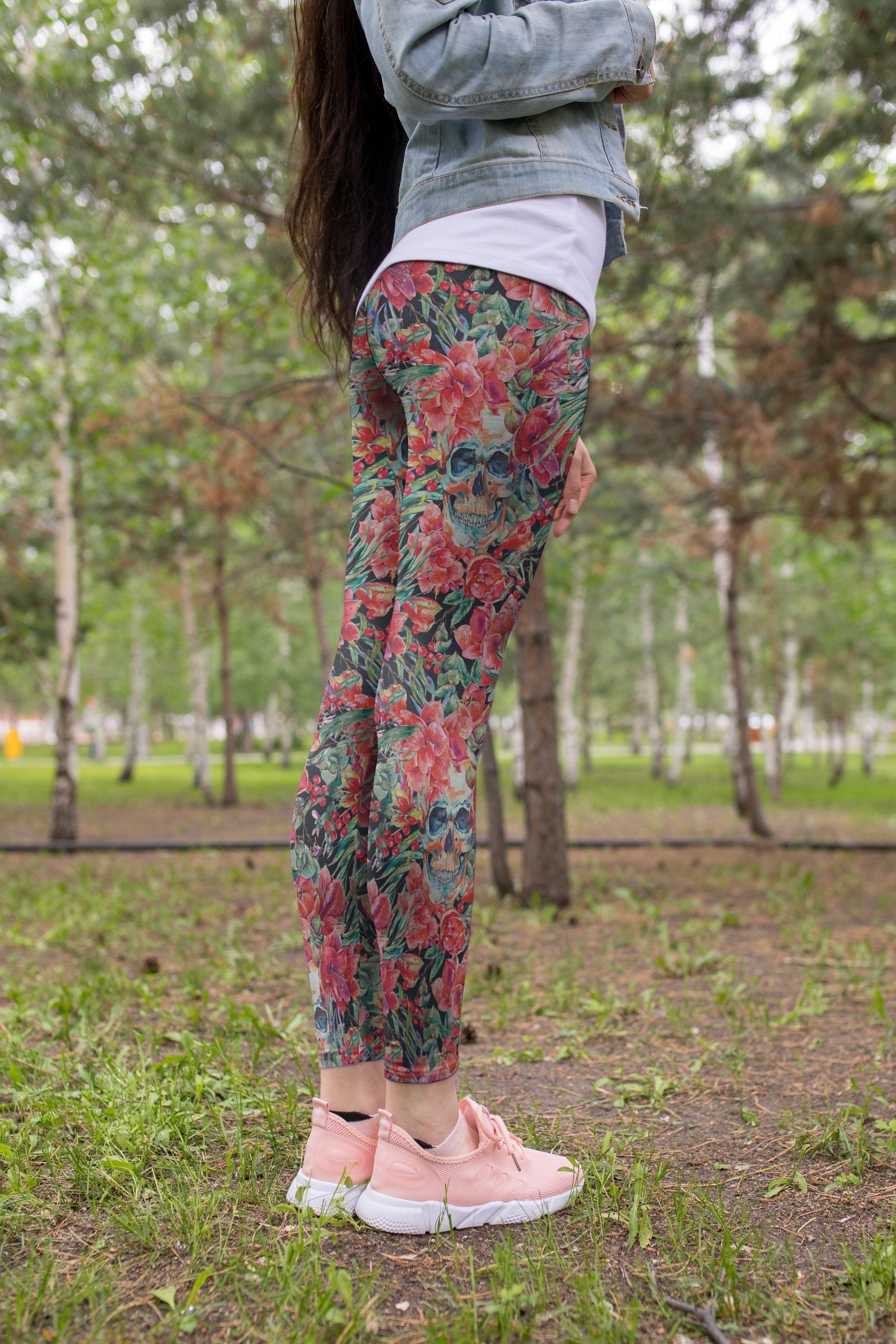 3D All Over Print Red flower and Skull Legging - Amaze Style™-Apparel
