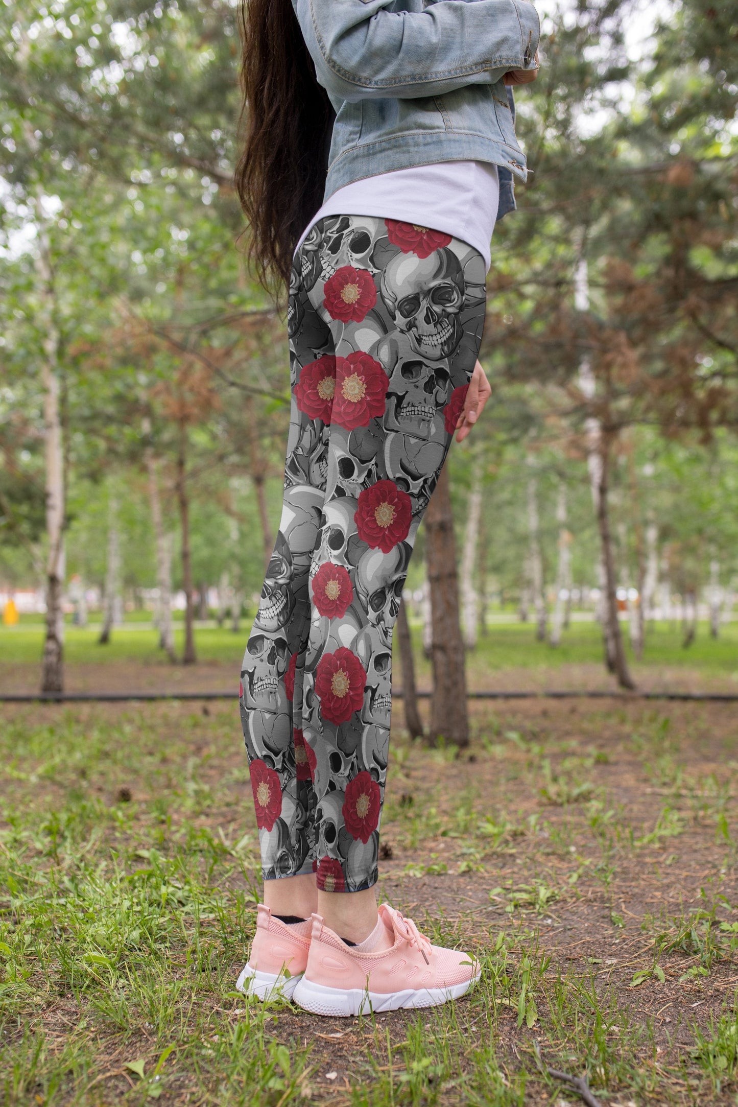 3D All Over Print  Skull silhouette and Rose Legging - Amaze Style™-Apparel