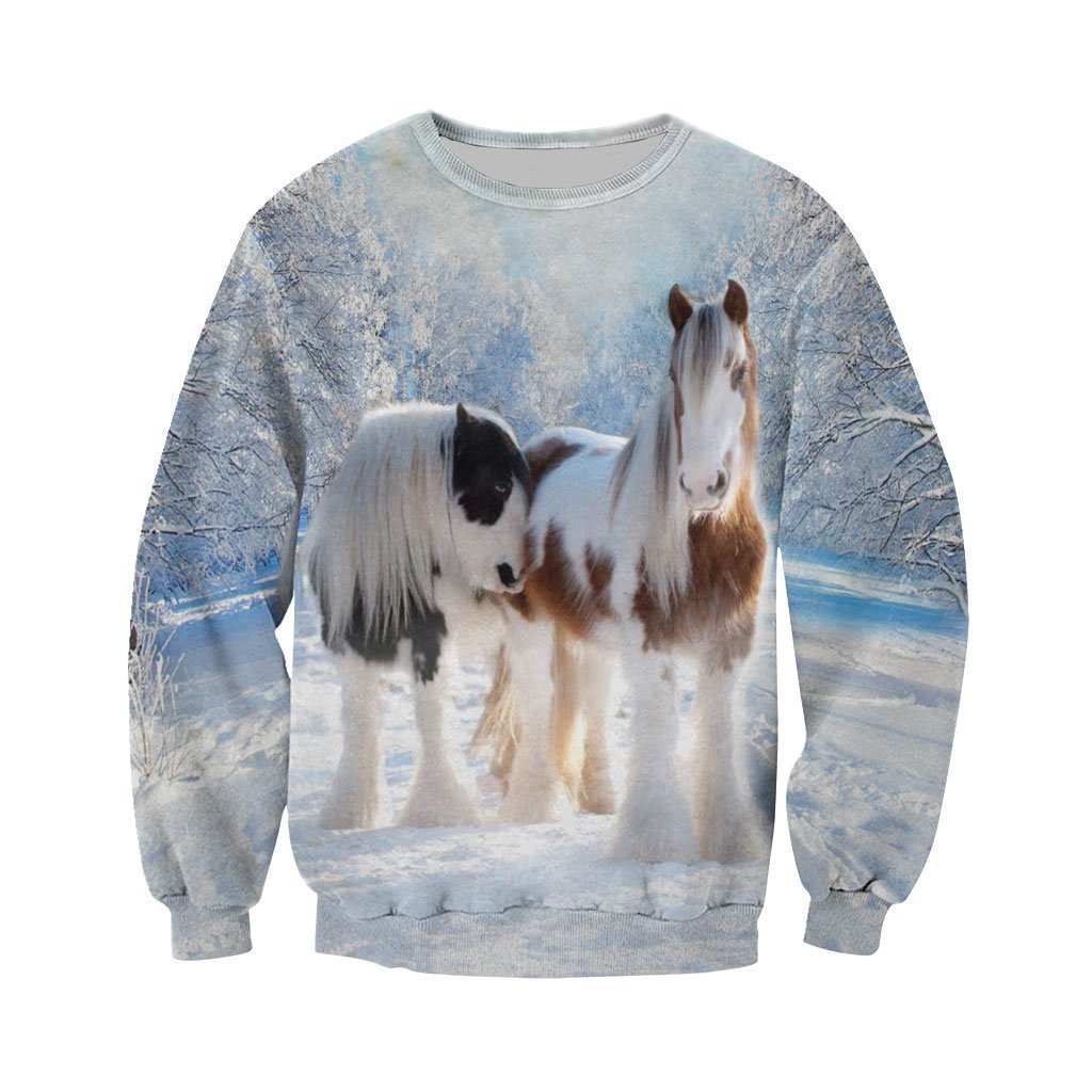 3D All Over Printed Winter Friesian Horse - Amaze Style™-Apparel
