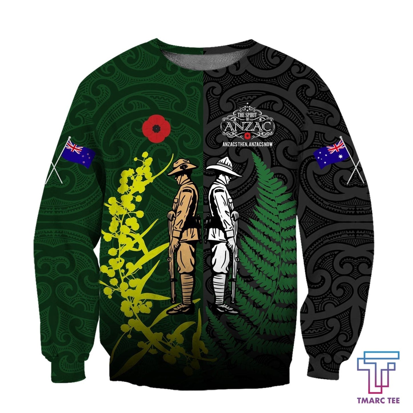 Tmarc Tee Anzac day fern-wattle lest we forget Kiwi and Australia Soldier