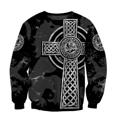 Scottish Thristle Celtic Cross grey ver1 Hoodie  AZ210202 - Amaze Style™-Apparel