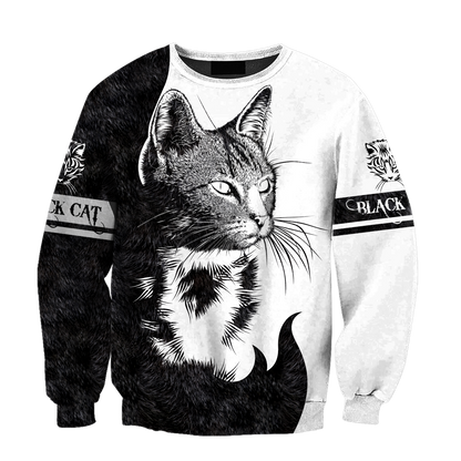 Love Black Cat Tattoo white 3D all over shirts for men and women