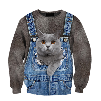 Love Cat cover British Shorthair face hair 3D all over shirts