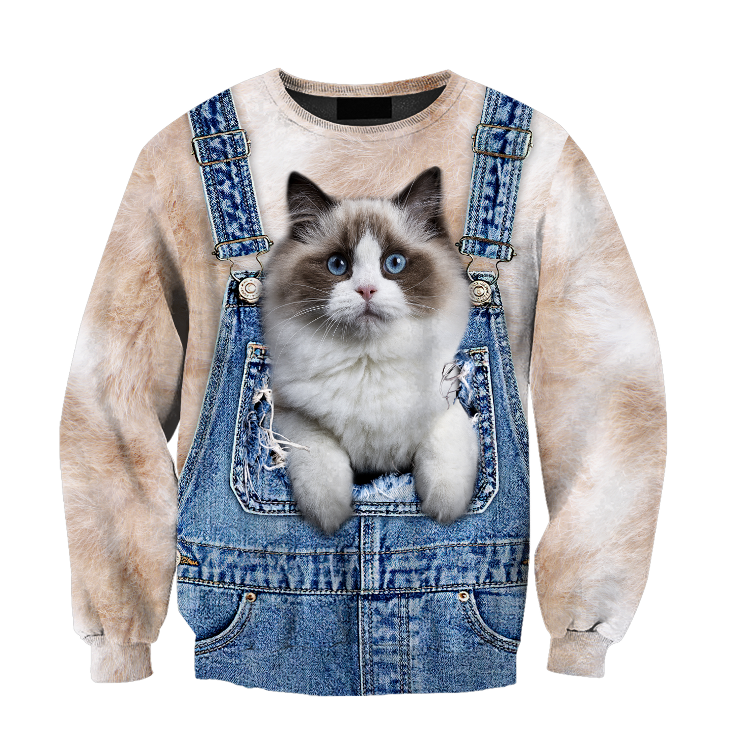 Love Cat cover Ragdoll face hair 3D all over shirt for women
