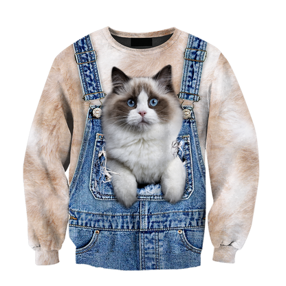 Love Cat cover Ragdoll face hair 3D all over shirt for women