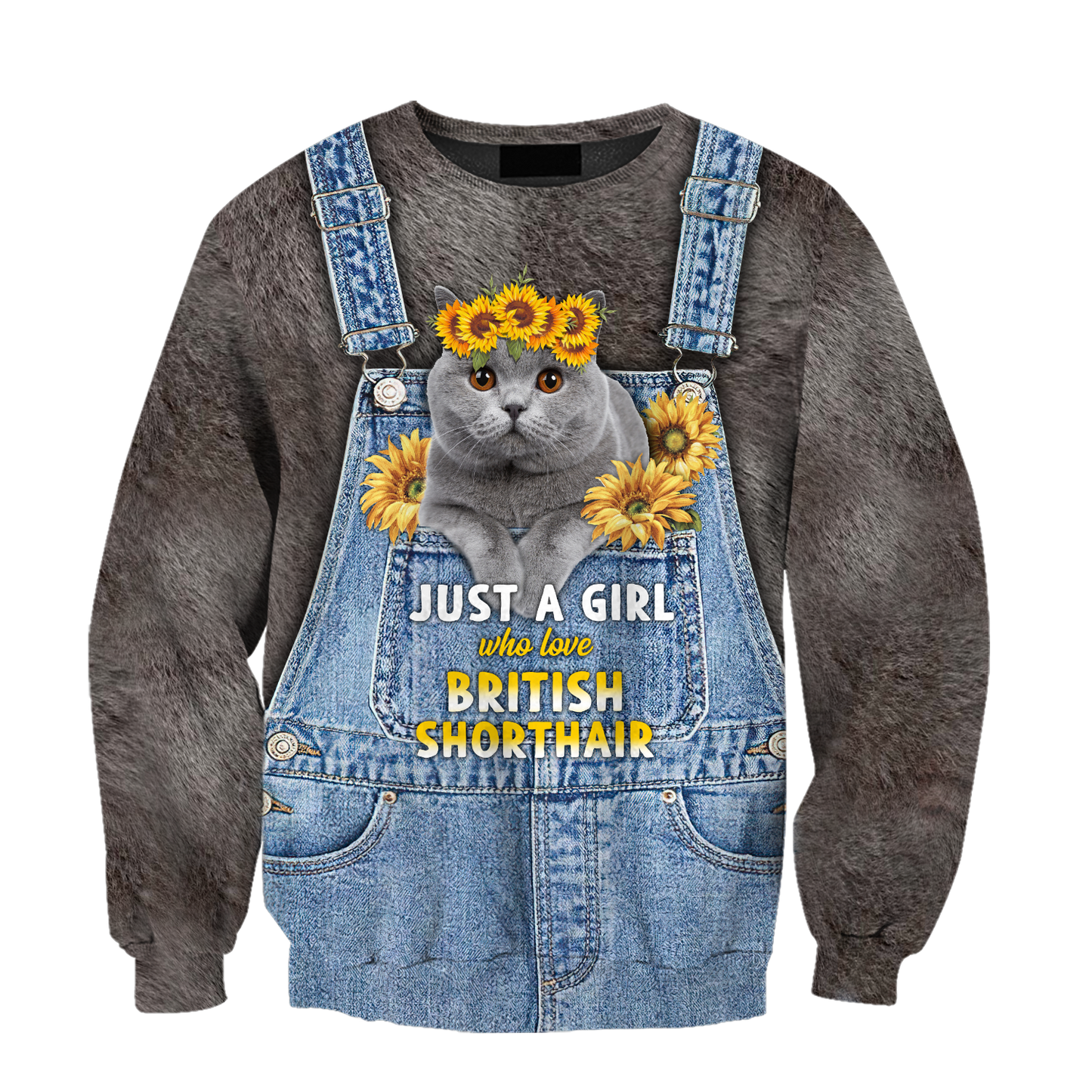 Love Cat Just a girl British Shorthair face hair 3D all over shirts for women