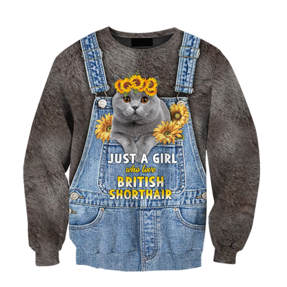 Love Cat Just a girl British Shorthair face hair 3D all over shirts for women