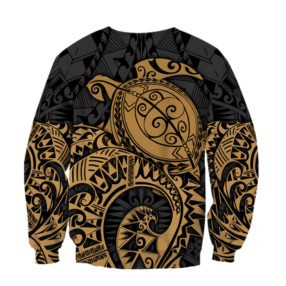 Samoa Polynesian Hoodie Gold Turtle Flowing 3d all over printed shirt and short for man and women AZ130201 PL - Amaze Style™-Apparel