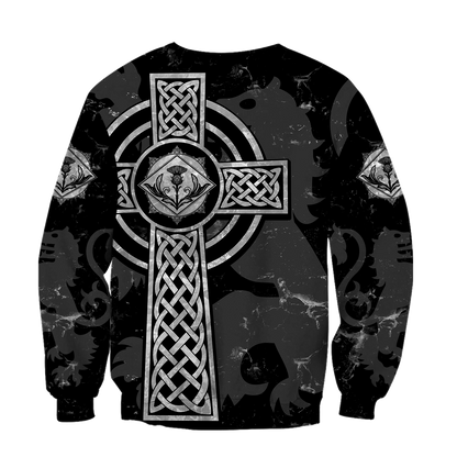 Scottish Thristle Celtic Cross grey ver2 Hoodie AZ210203 - Amaze Style™-Apparel