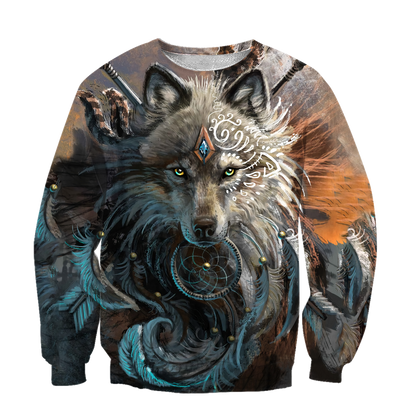 Native American Wolf Hoodie T Shirt For Men and Women HAC220401-Apparel-NM-Sweatshirts-S-Vibe Cosy™