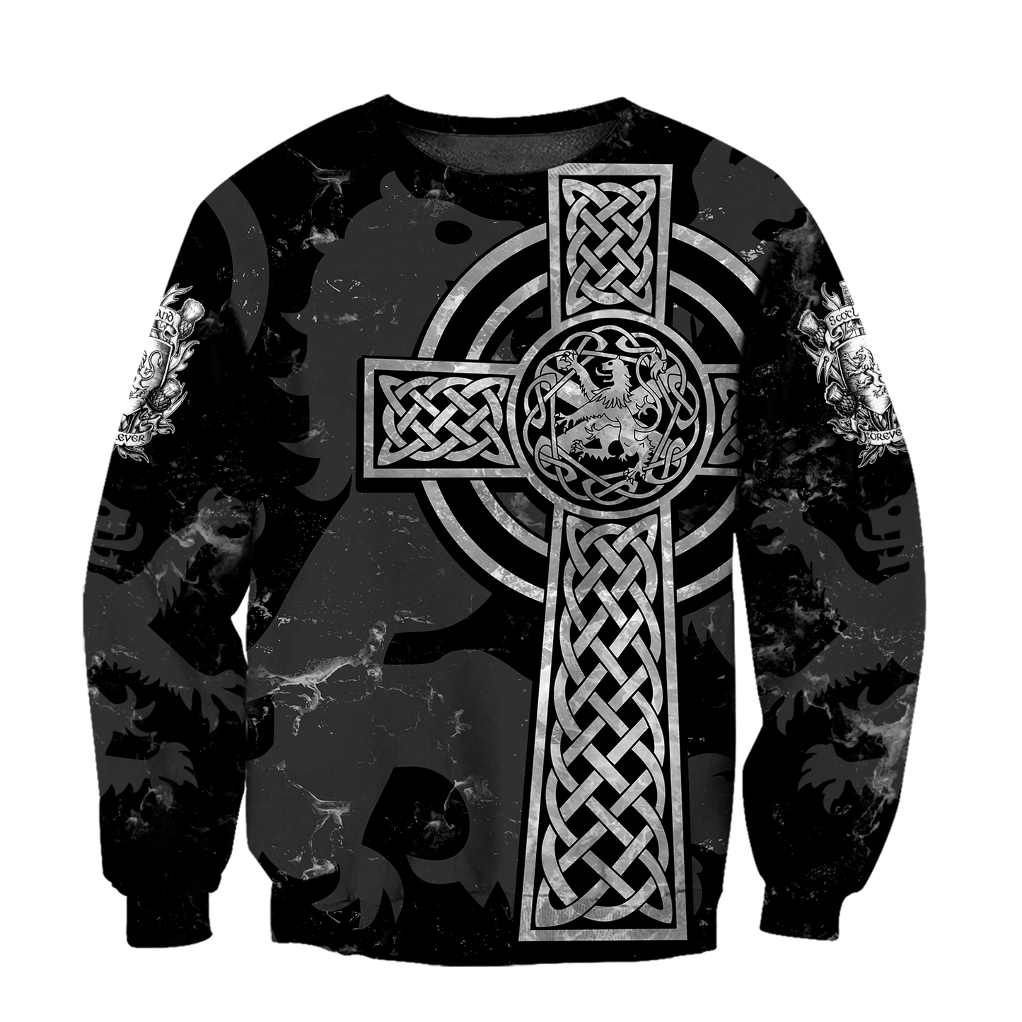 Scottish St-Andrew Lion & Thristle Celtic Cross grey ver1 Hoodie AZ210205 - Amaze Style™-Apparel