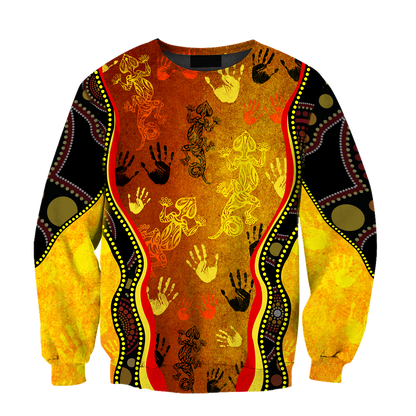Aboriginal Australia Rock Painting Hand Lizard Art Golden Style shirts for men and women