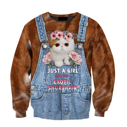 Love Cat Just a girl Exotic Shorthair face hair 3D all over shirts for women