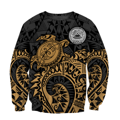 Samoa Polynesian Hoodie Gold Turtle Flowing 3d all over printed shirt and short for man and women AZ130201 PL - Amaze Style™-Apparel