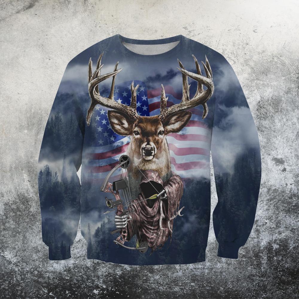 3D All Over Printed American flag reindeer Hoodie - Amaze Style™-Apparel