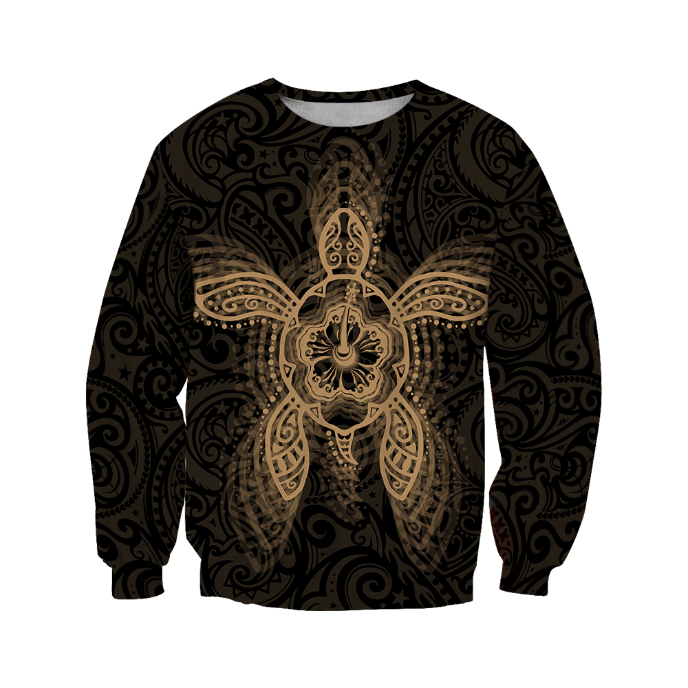 New Zealand Maori Hoodie, Wairua Tattoo Turtle Pullover Hoodie - Gold JJ150102 PL - Amaze Style™-Apparel