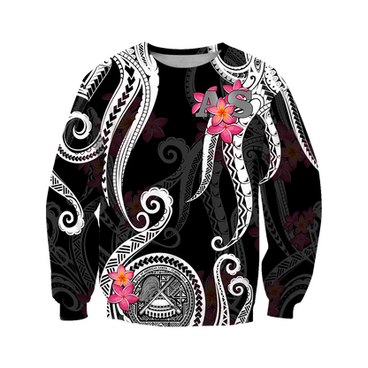 American Samoa Polynesian Hoodie - Black Plumeria 3d all over printed shirt and short for man and women JJ120204 PL - Amaze Style™-Apparel