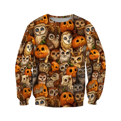 Halloween Pumpkin and Owl Over Printed Shirts For Men and Women