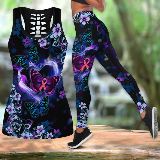 Beautiful Butterfly - Pink Ribbon Combo Tank + Legging JJ1200502 - Amaze Style™-Apparel
