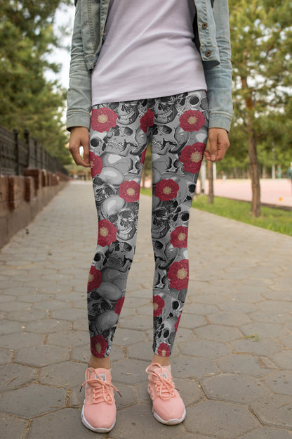 3D All Over Print  Skull silhouette and Rose Legging - Amaze Style™-Apparel