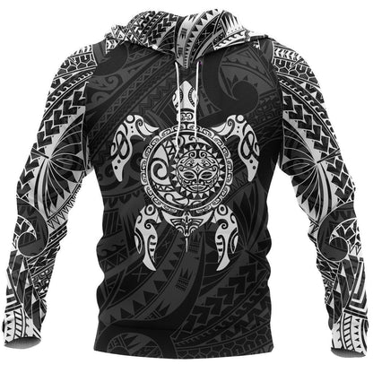 Turtle Maori Tattoo All Over Hoodie White NVD - Amaze Style™-Apparel