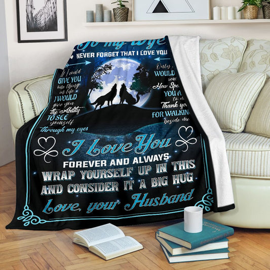 Custom Blanket Wolf To My Wife-Best Gift For Wife-Sherpa Blanket TN